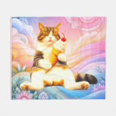 Purrfectly Asleep – Cat Holding Ice Cream Cone フリースブランケット (正面(横))