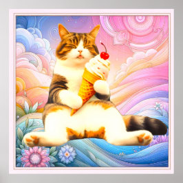 Purrfectly Asleep – Cat Holding Ice Cream Cone ポスター