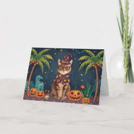 Purrfectly Bewitching Tropical Halloween Cat Card サンキューカード