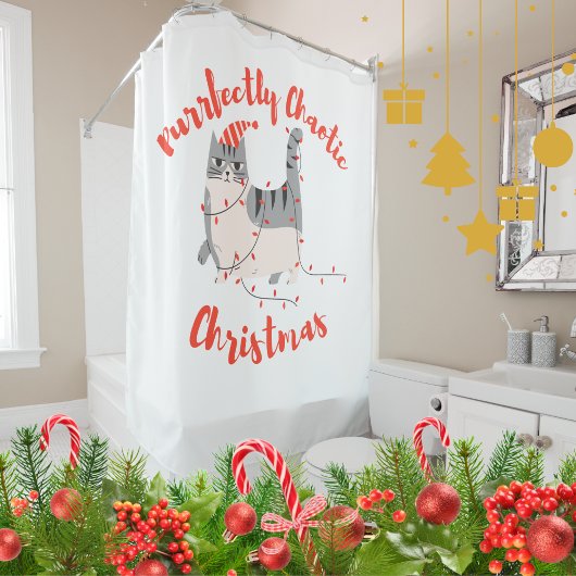 Purrfectly Chaotic Christmas Funny Holiday Cat  シャワーカーテン