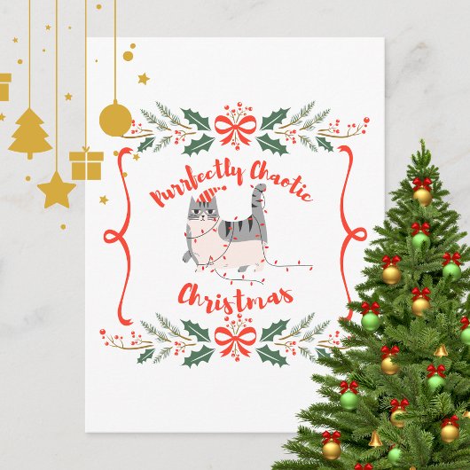 Purrfectly Chaotic Christmas Funny Holiday Cat  ポストカード