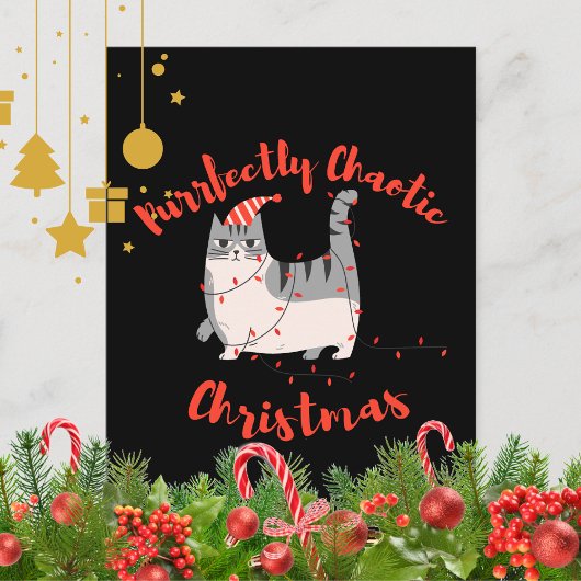 Purrfectly Chaotic Christmas Funny Holiday Cat  ポストカード