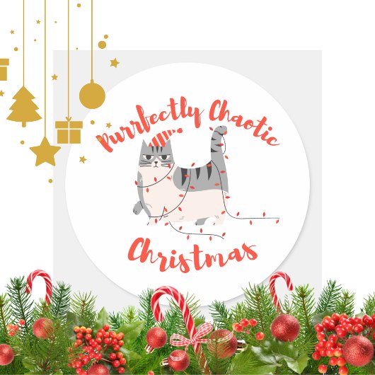 Purrfectly Chaotic Christmas Funny Holiday Cat  ラウンドシール