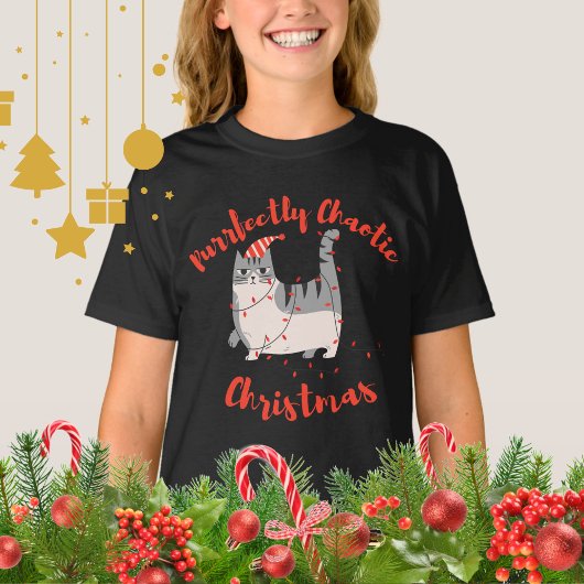 Purrfectly Chaotic Christmas Funny Holiday Cat  Tシャツ
