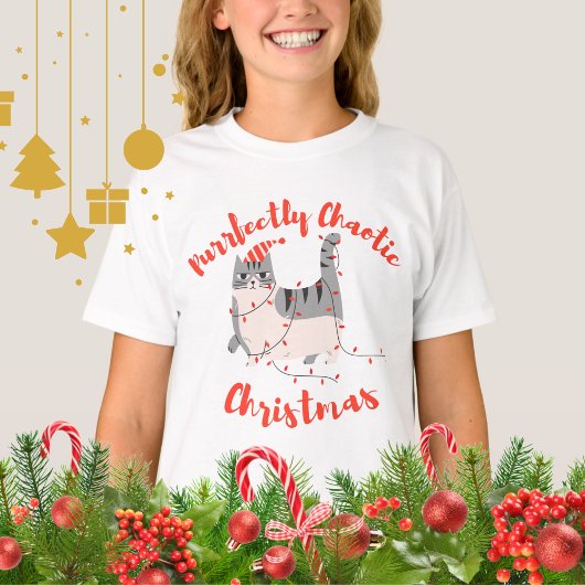Purrfectly Chaotic Christmas Funny Holiday Cat  Tシャツ