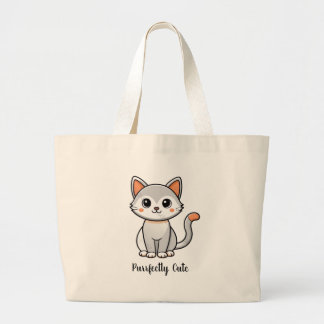 Purrfectly Cute Grey Kitten 再利用可能なエコバッグ | ラージトートバッグ