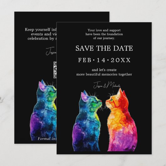 “Purrfectly Yours: A Rainbow Love Story RSVP Card  セーブザデート (正面/裏面)