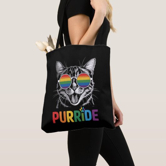 Purride猫 ゲイ レズビアン レインボー LGBTQ+ 応援 Pride トートバッグ (クローズアップ)