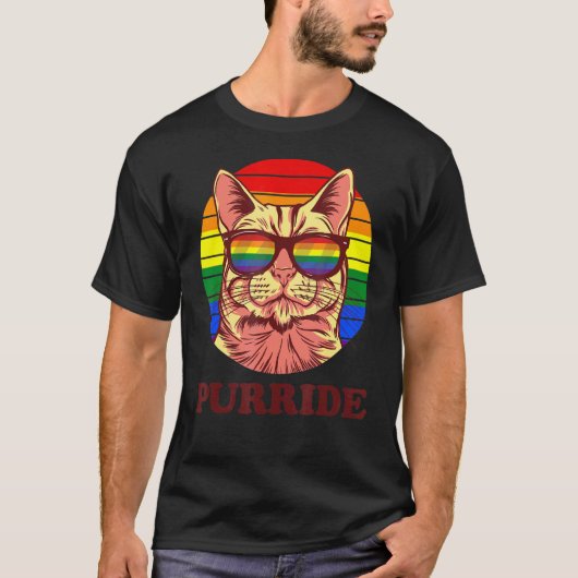 Purride アライ猫 レインボー サングラス LGBTQ ゲイ プライド Tシャツ (正面)