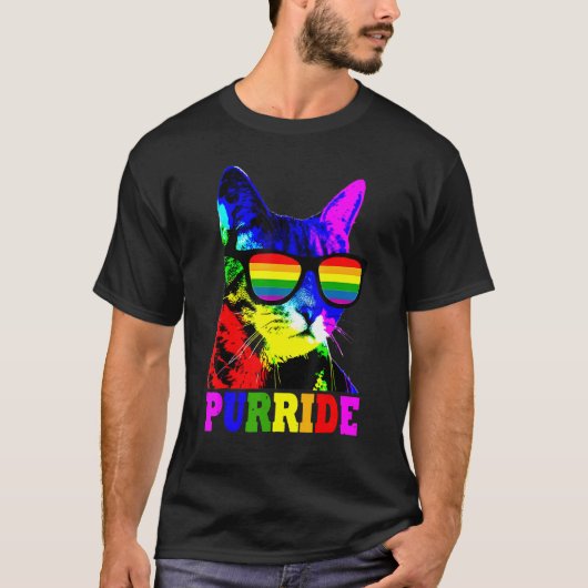 Purride 猫 ゲイ LGBT プライド グラス 猫 Tシャツ (正面)