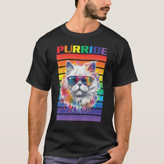 Purride Cat Ally Cat Pride Cat with Pride Flag Pri Tシャツ (正面)