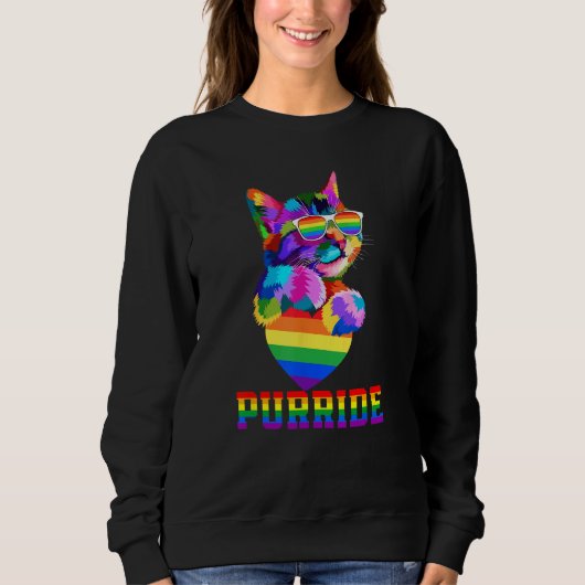 Purride Cat Gay Pride LGBT Month 2023 LGBT Love Ca スウェットシャツ (正面)