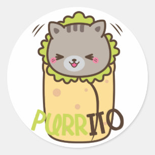 Purritoの(猫及びブリトー)ステッカー ラウンドシール