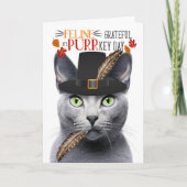 PURRkeyロシアの Dayに感謝するブルーグレー猫 シーズンカード (正面)