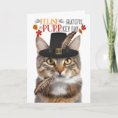PURRkey dayに感謝するブラウンのタビー猫ネコ シーズンカード (正面)