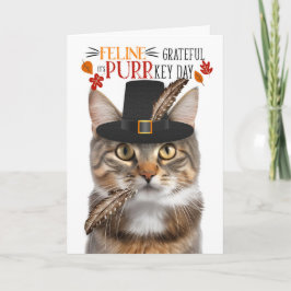 PURRkey dayに感謝するブラウンのタビー猫ネコ シーズンカード