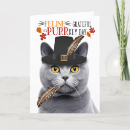 PURRkey Dayに感謝するChartreux Gray Cat猫 シーズンカード