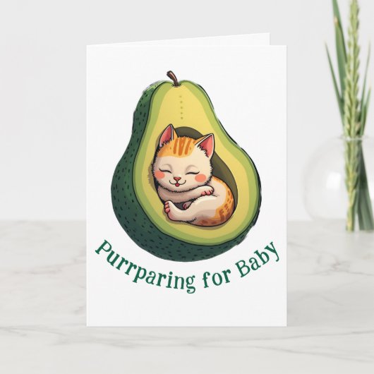 Purrparing for Baby Cute Avocado Cat Pregnancy カード (正面)