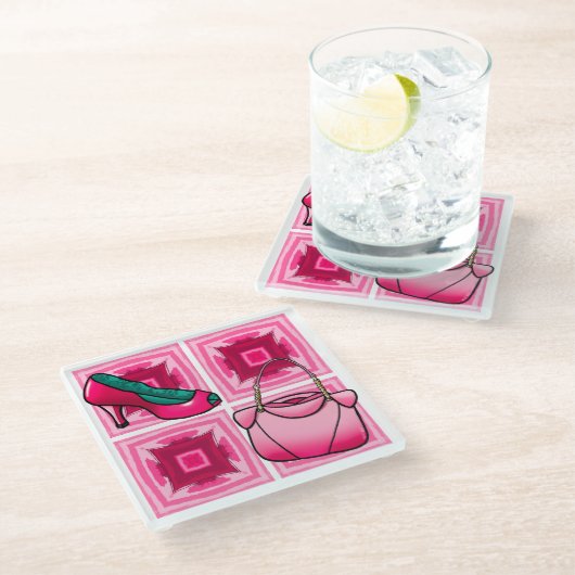 Purse And Shoe Lover ガラスコースター (アングル)