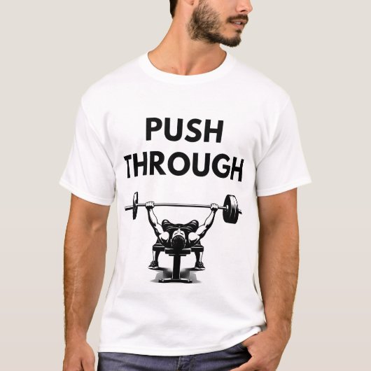 PUSH THROUGH Mens Basic T Shirt Minimal Gym Motiva Tシャツ (正面)