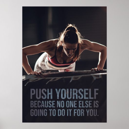 Push Yourself – 女性のトレーニング やる気を起こさせる ポスター (正面)