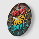 Push Yourself Every Day Office & Gym Decor ラージ壁時計 (傾斜)
