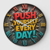 Push Yourself Every Day Office & Gym Decor ラージ壁時計 (正面)