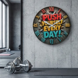Push Yourself Every Day Office & Gym Decor ラージ壁時計