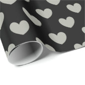 Pushywillowグレーポルカハートオン黒 ラッピングペーパー (ロールコーナー)