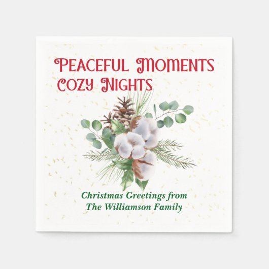 Pussy Willow Catkin Bouquet Christmas スタンダードカクテルナプキン (正面)