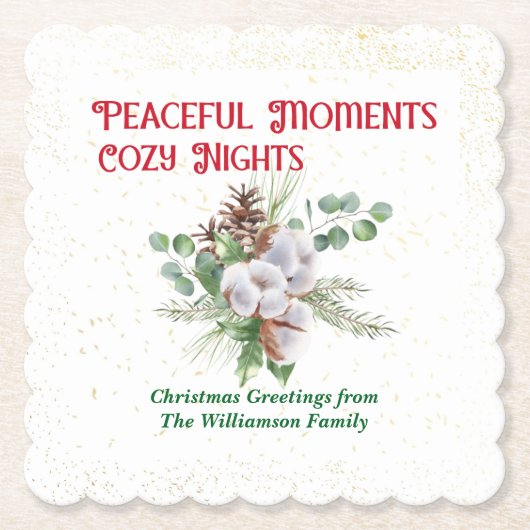 Pussy Willow Catkin Bouquet Christmas ペーパーコースター (正面)