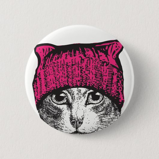 Pussyhatの猫ボタン-滞在扱いにくいPussyhat 缶バッジ (正面)