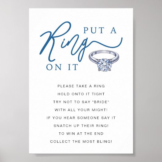 Put a Ring On It Bridal Shower Game Sign ポスター (正面)