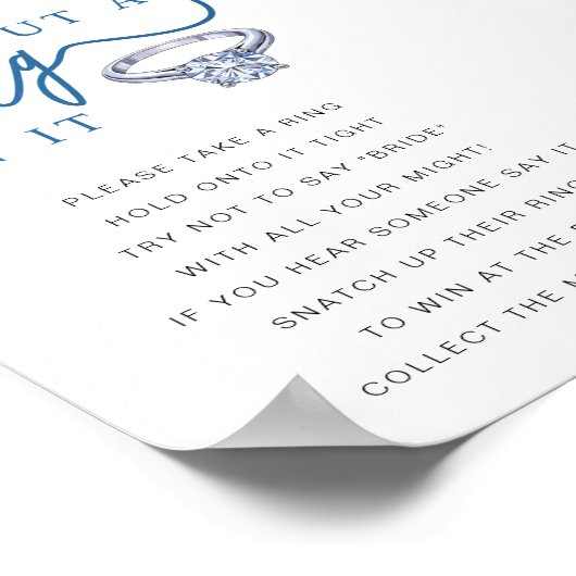 Put a Ring On It Bridal Shower Game Sign ポスター (角)