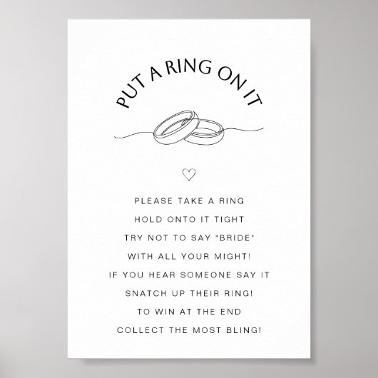 Put a Ring On It Game | Minimal Bridal Shower Sign ポスター (正面)