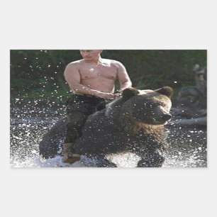 Putinはくまに乗ります! 長方形シール