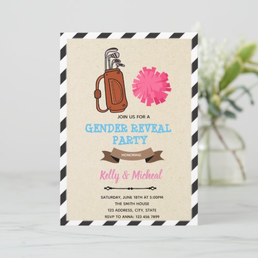 PuttersまたはPom Pomsの性別表示カード 招待状 (スタンド正面)