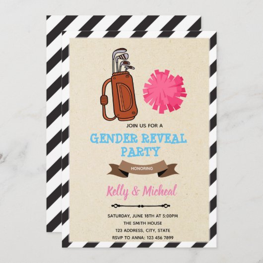 PuttersまたはPom Pomsの性別表示カード 招待状 (正面/裏面)