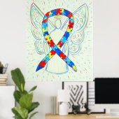 Puzzle Awareness Ribbon Angel Poster Art Print ポスター (ホームオフィス)