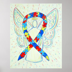 Puzzle Awareness Ribbon Angel Poster Art Print ポスター