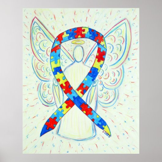 Puzzle Awareness Ribbon Angel Poster Art Print ポスター (正面)
