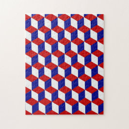 Puzzle - Block illusion in Red, White, and Blue ジグソーパズル
