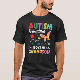 Puzzle Butterfly Autism Grandma I Love My Grandson Tシャツ