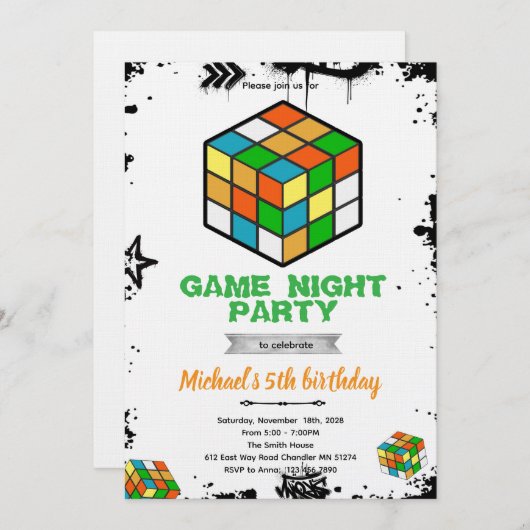 Puzzle Cube Game Party Invitation 招待状 (正面/裏面)