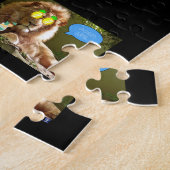 PUZZLE OF A CAT COMBING AND HUGGING A BABY. ジグソーパズル (側面)