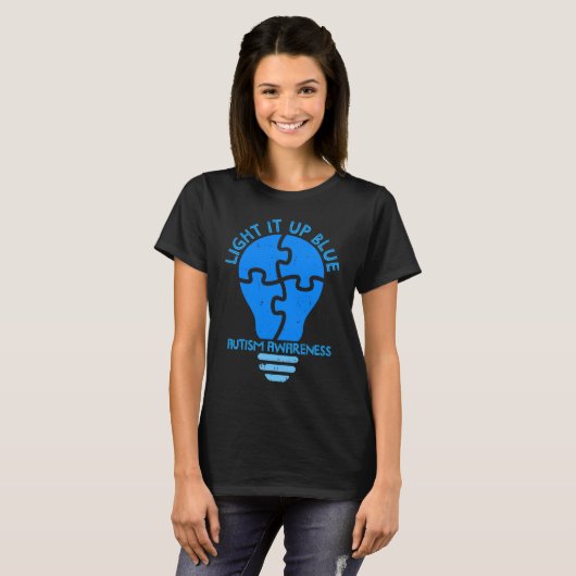 Puzzle Piece Light It Up Blue Autism Awareness Tシャツ (正面フル)