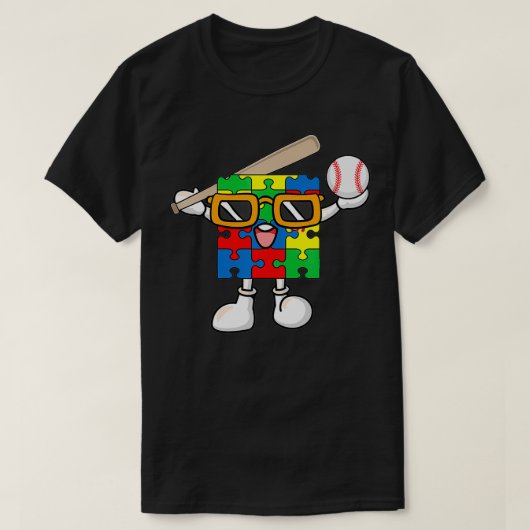 Puzzle Piece Playing Baseball Autism Awareness Boy Tシャツ (デザイン正面)