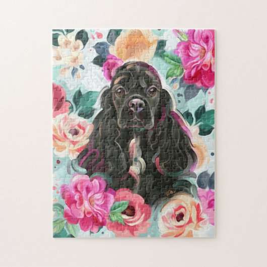 Puzzle with floral cocker spaniel art ジグソーパズル (縦)