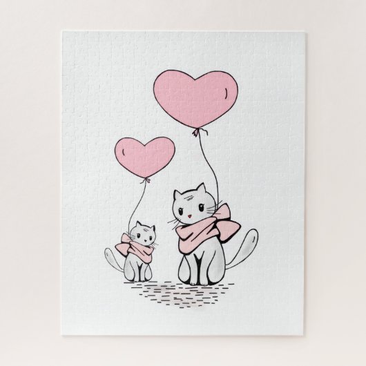 Puzzles Cat Pink Hearts Happy Valentine's Day  ジグソーパズル (縦)