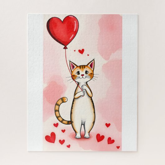 Puzzles Cat Red Hearts Happy Valentine's Day  ジグソーパズル (縦)